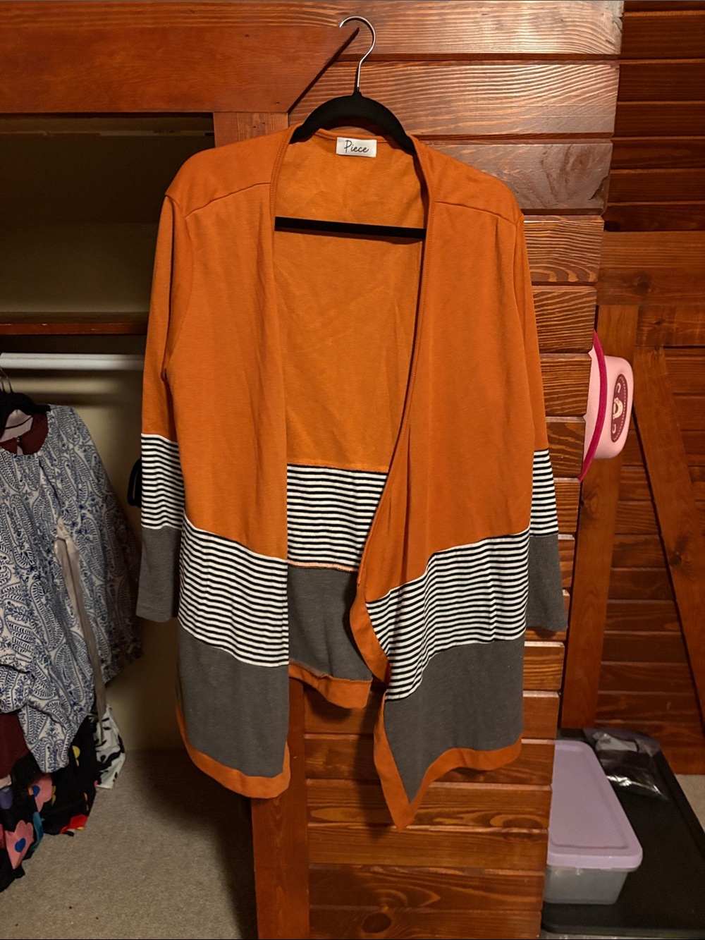 Open-Front Colorblock Cardigan in Burnt Orange & Gray - Piece
